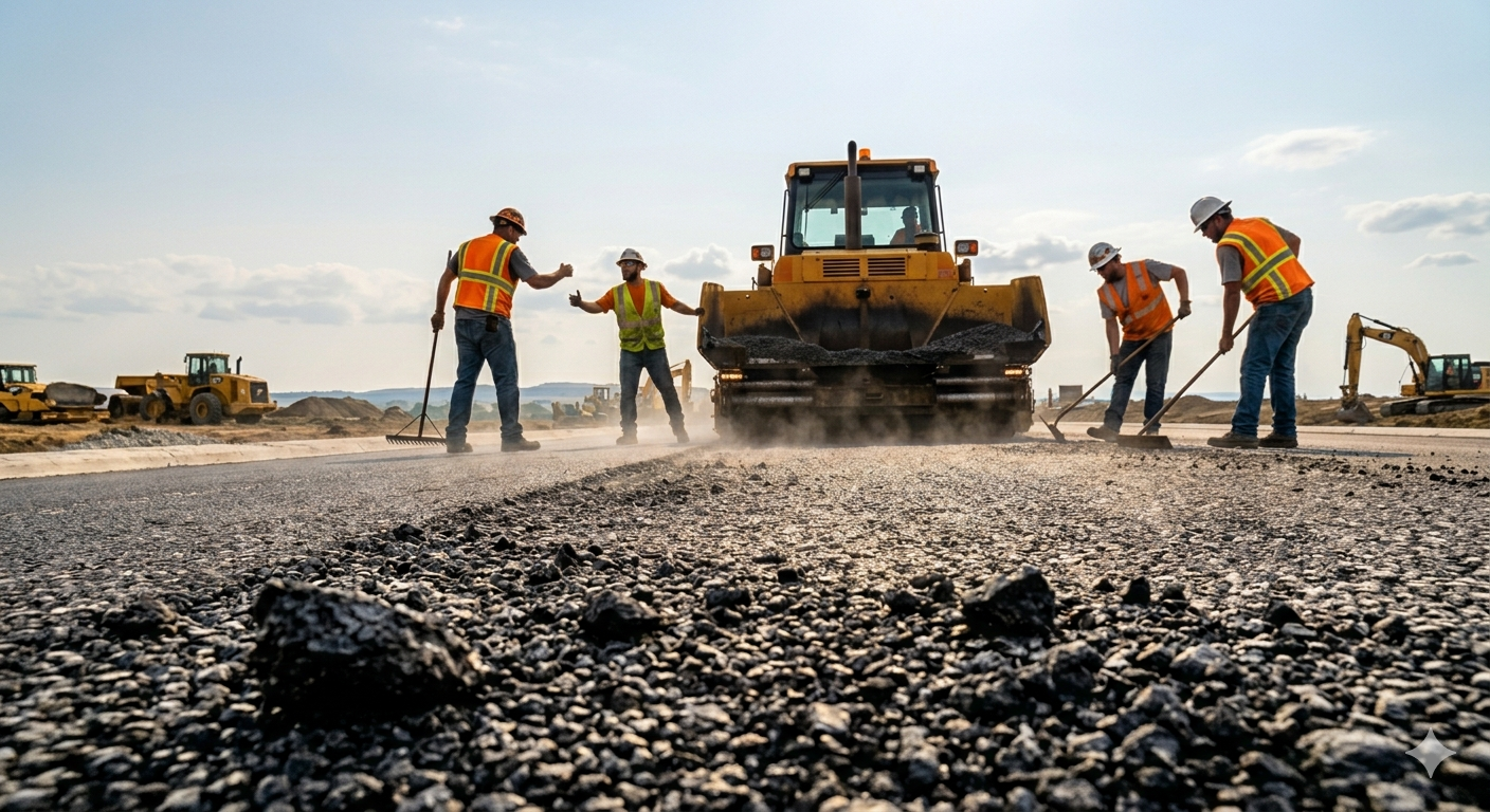 Paving contractor finishing a fresh asphalt surface in Buffalo, NY